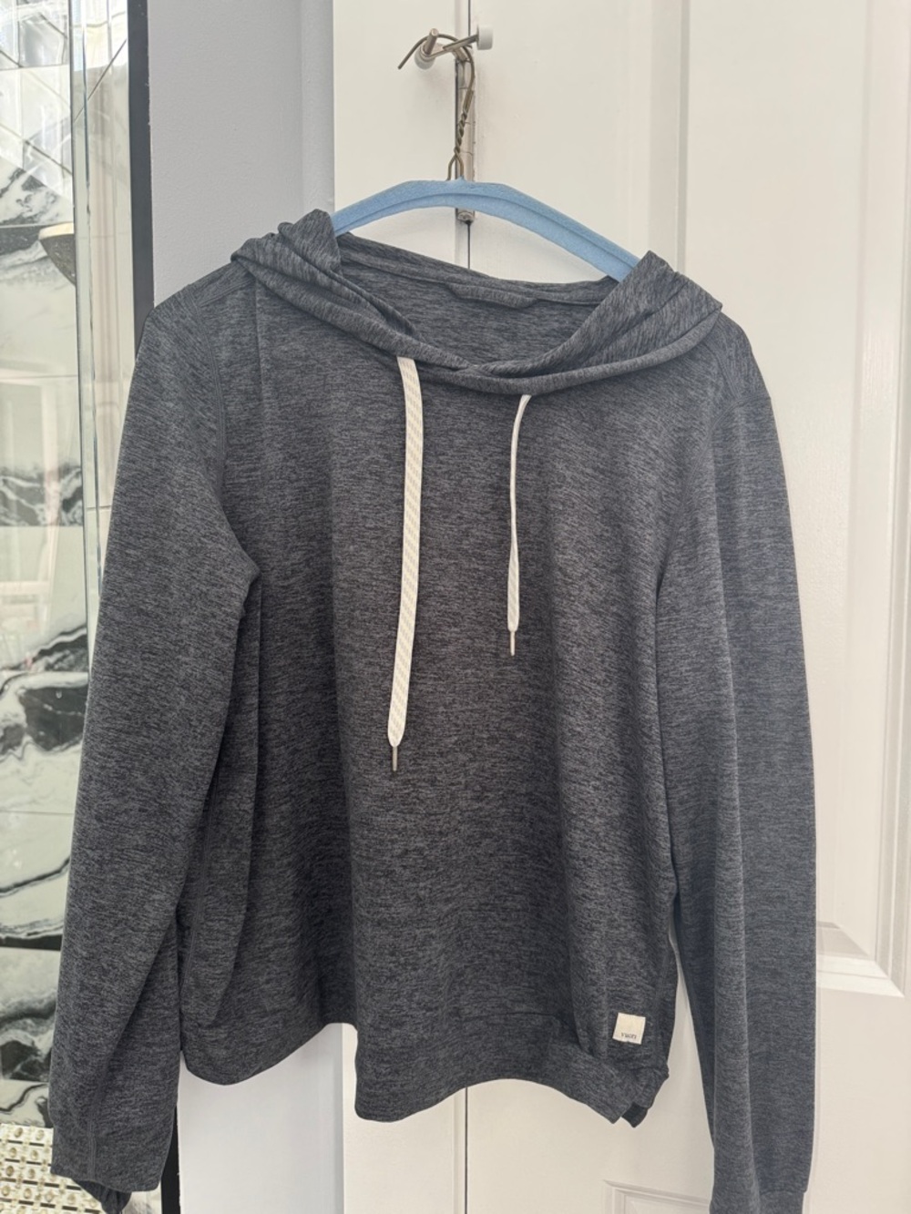 Vuori Charcoal Hooded Crew with White Drawstrings